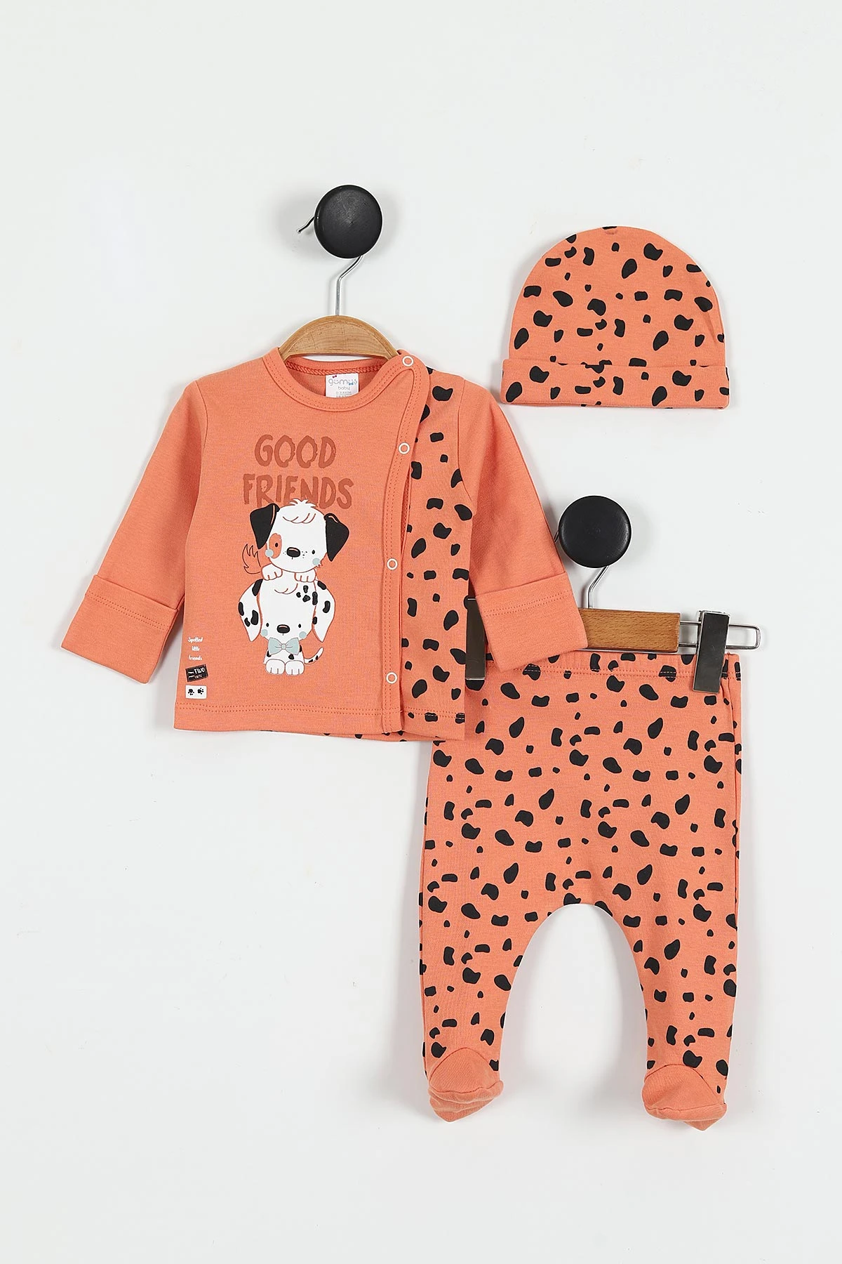 Turuncu (0-3 Ay) Good Friends Baskılı Patikli Erkek Bebek 3'lü Takım 423170
