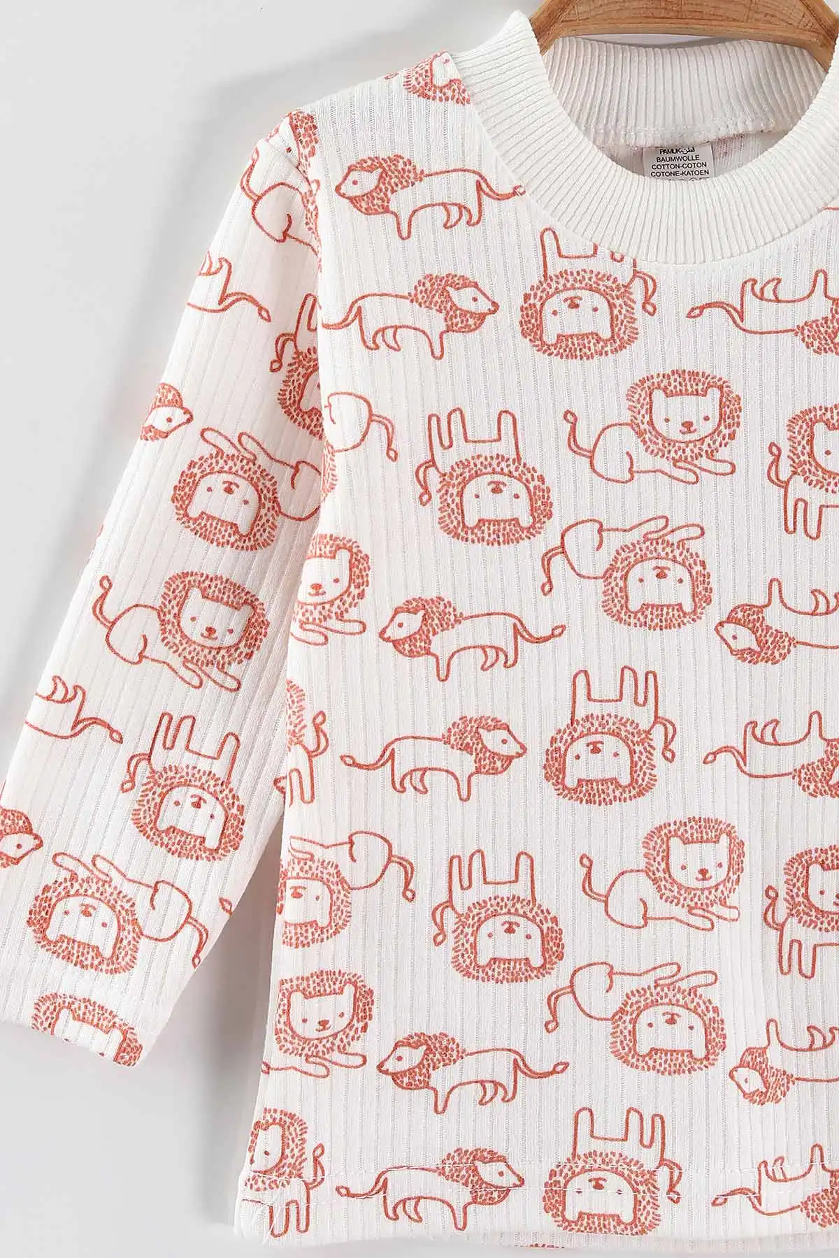 Turuncu (1-3 Yaş) Aslan Desenli Raporlu Çocuk Pijama Takım 459405