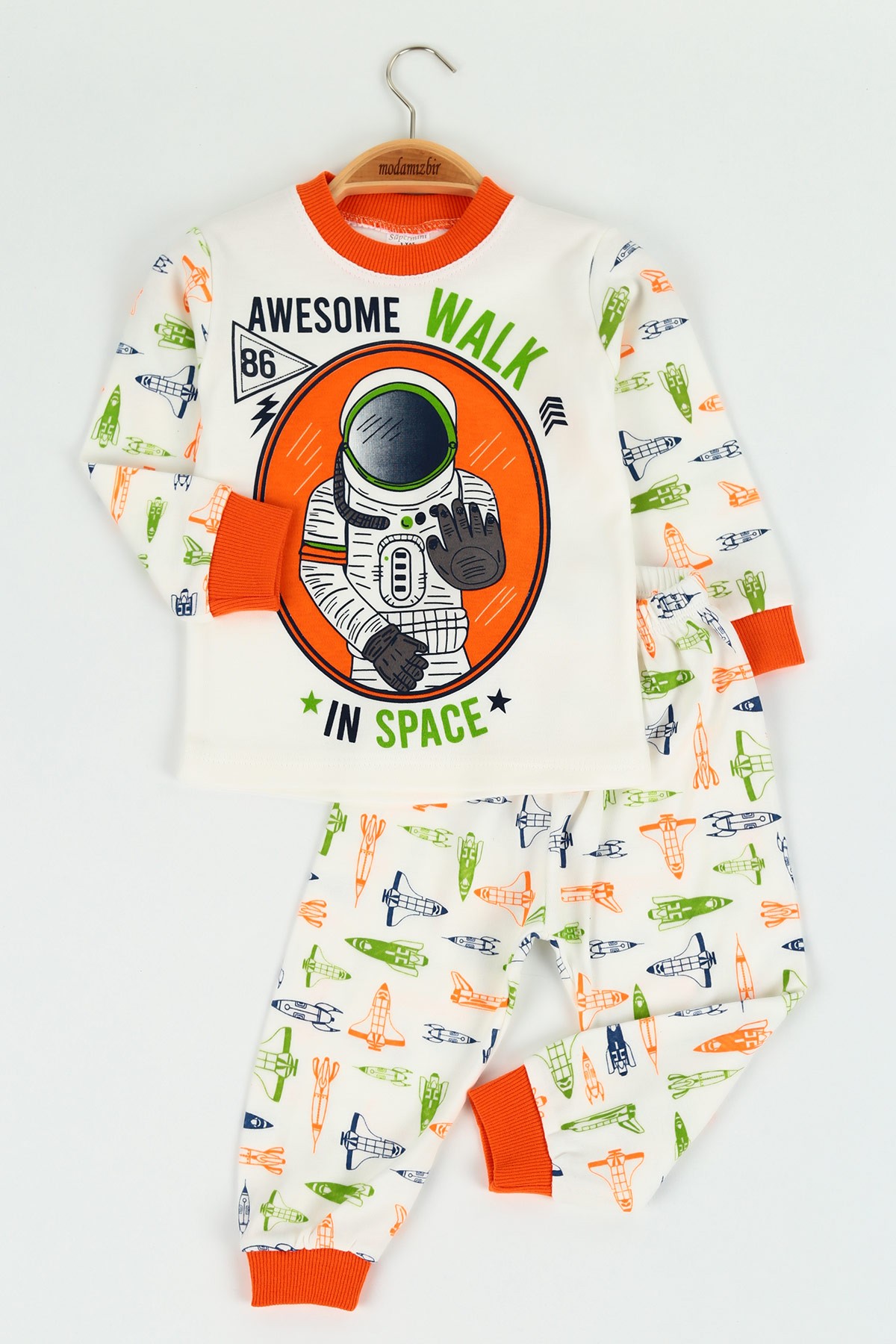 Turuncu (1-3 yaş) Astronot Baskılı Erkek Çocuk Pijama Takımı 125497