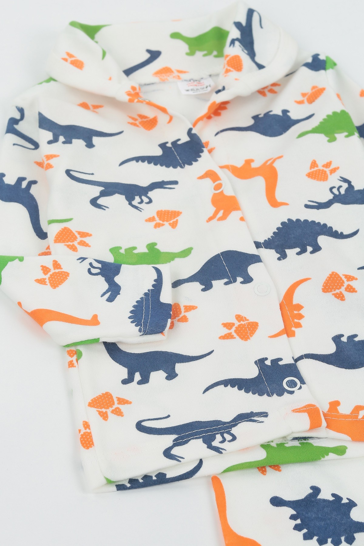 Turuncu (1-3 Yaş) Bebe Yaka Dinazor Baskılı Erkek Çocuk Pijama Takım 136749