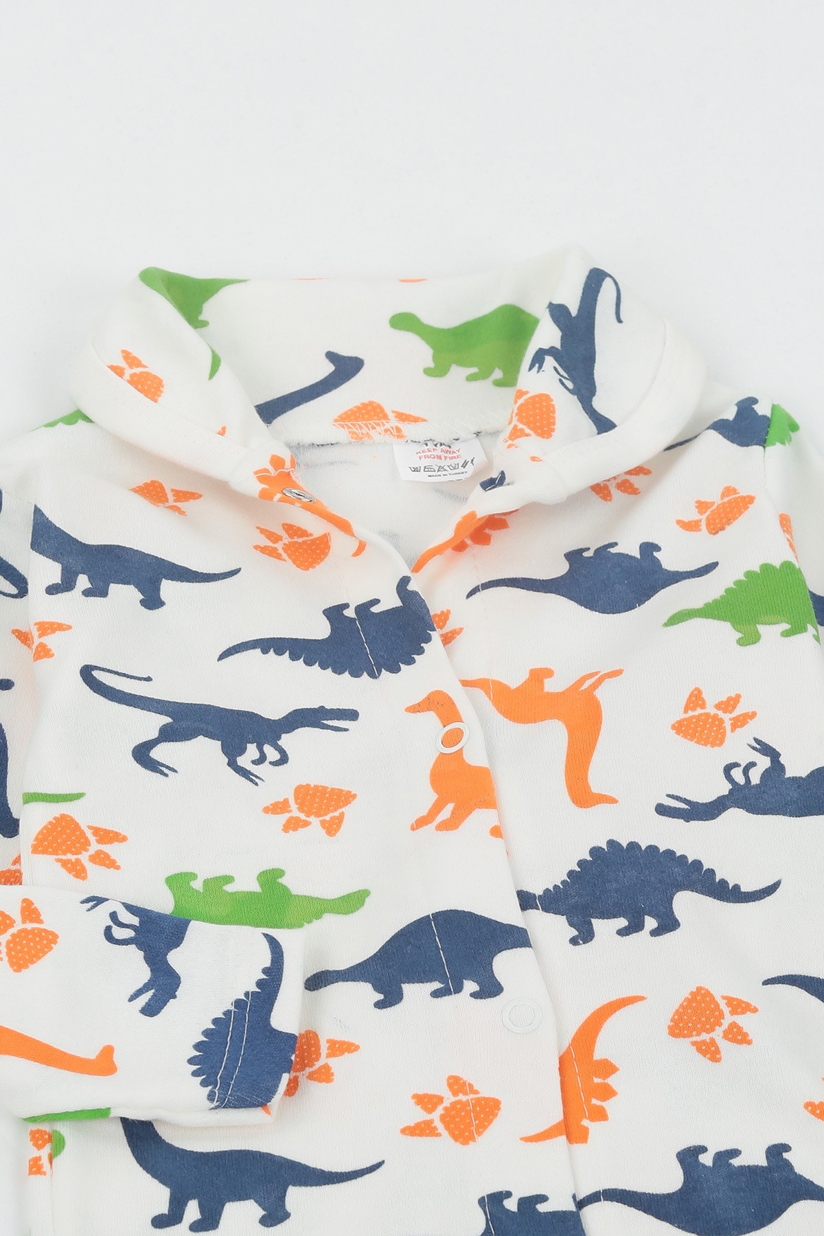 Turuncu (1-3 Yaş) Bebe Yaka Dinazor Baskılı Erkek Çocuk Pijama Takım 136749