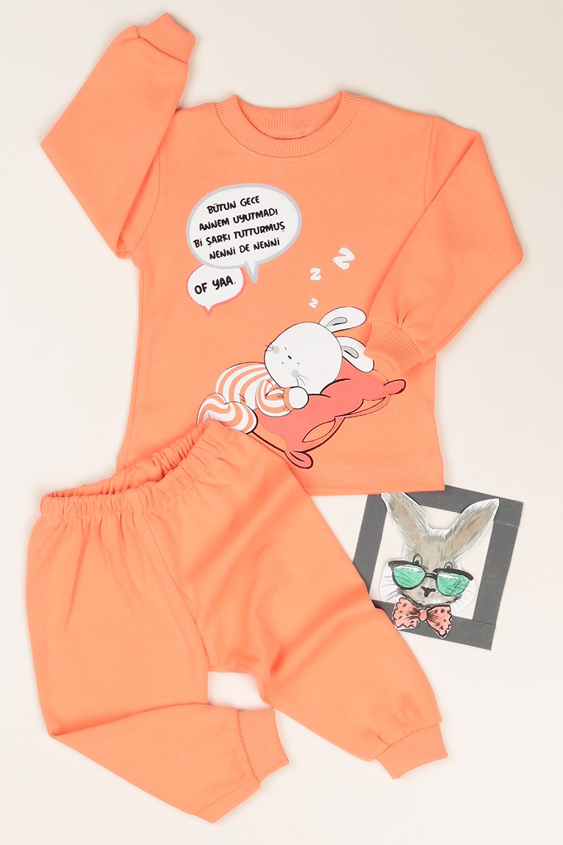 Turuncu (1-3 Yaş) Yazılı Kız Çocuk Pijama Takımı 82756