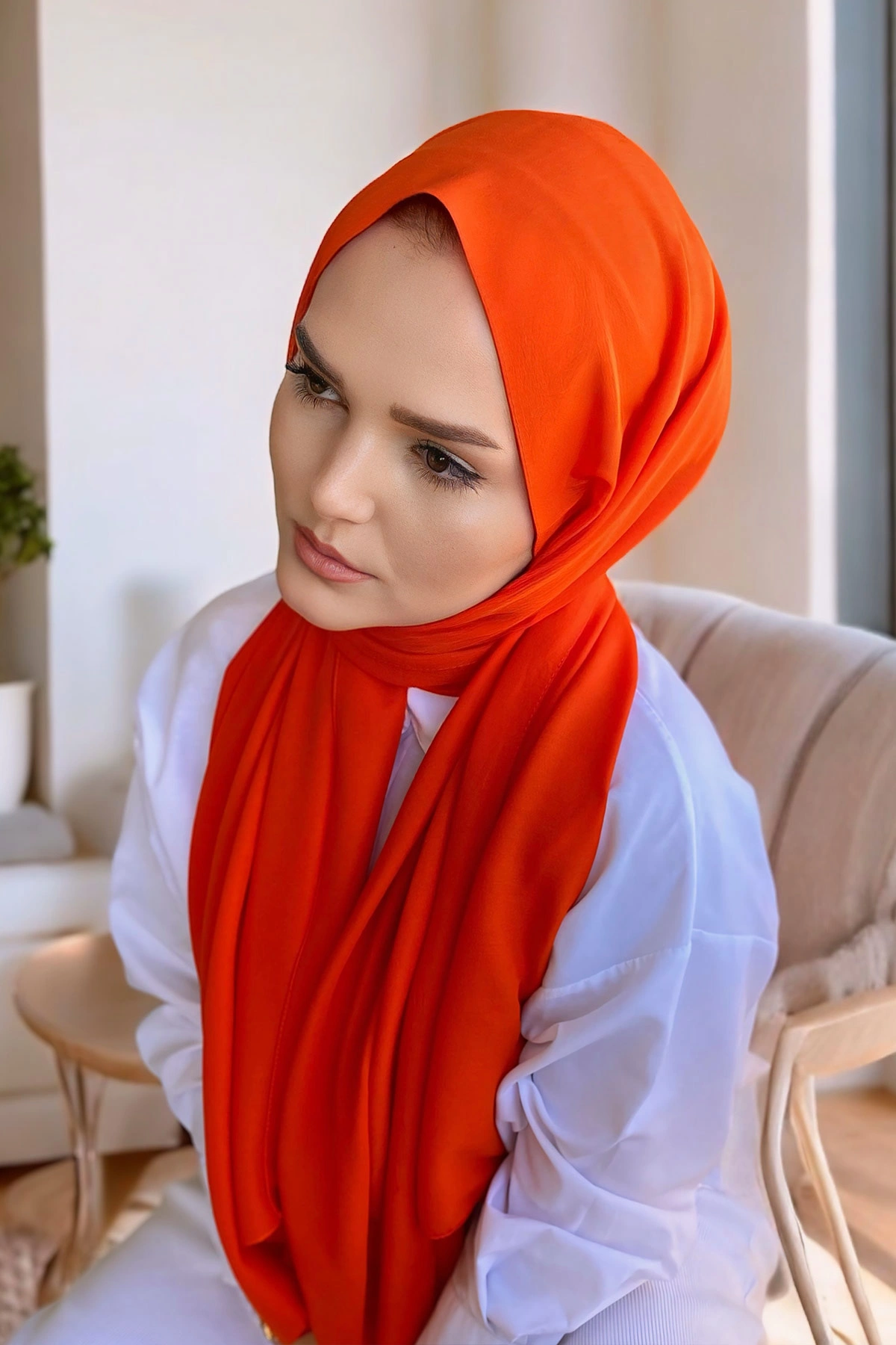 Turuncu 180x70 Pamuk Kraş Kırışmaz Şal 270787