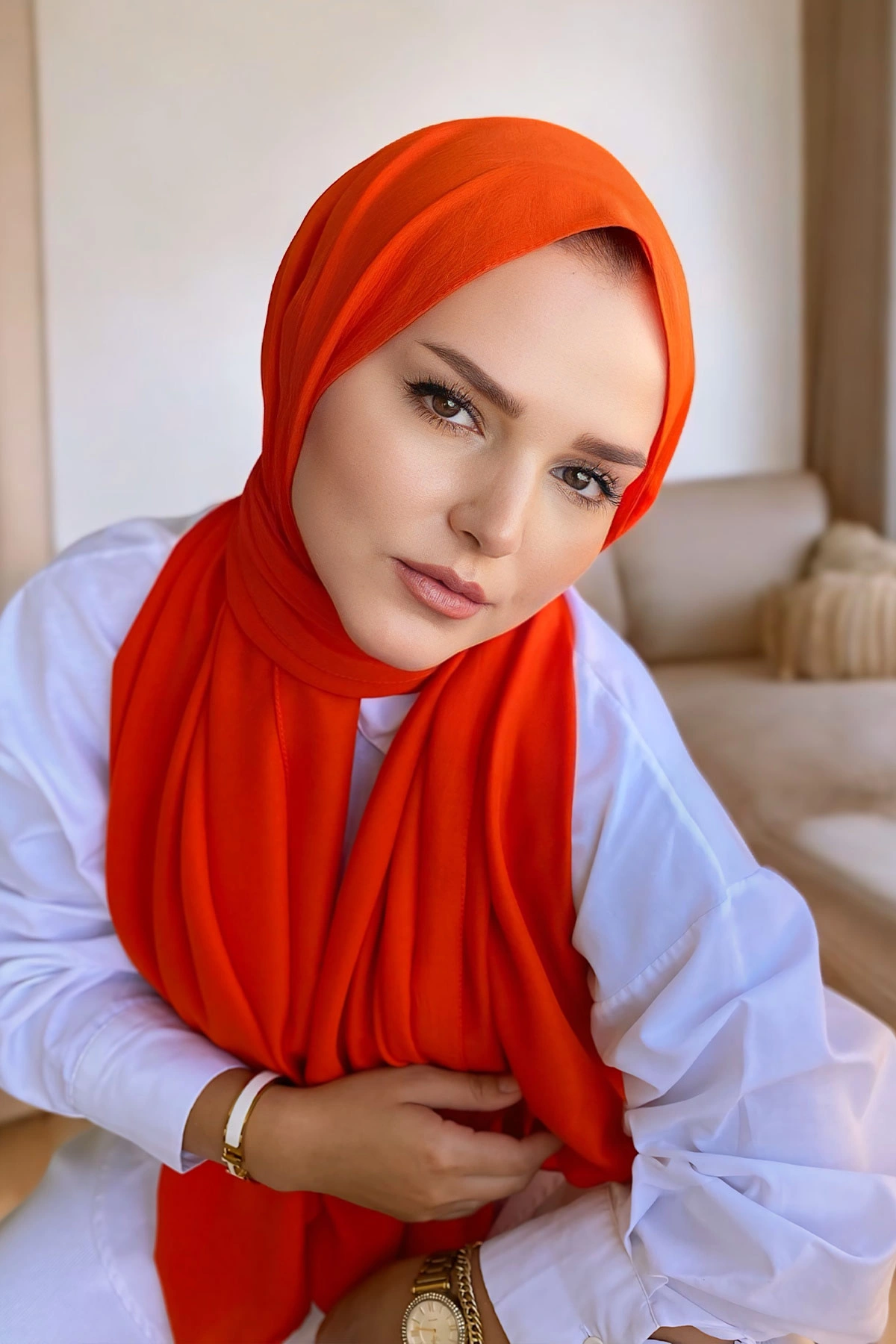 Turuncu 180x70 Pamuk Kraş Kırışmaz Şal 270787
