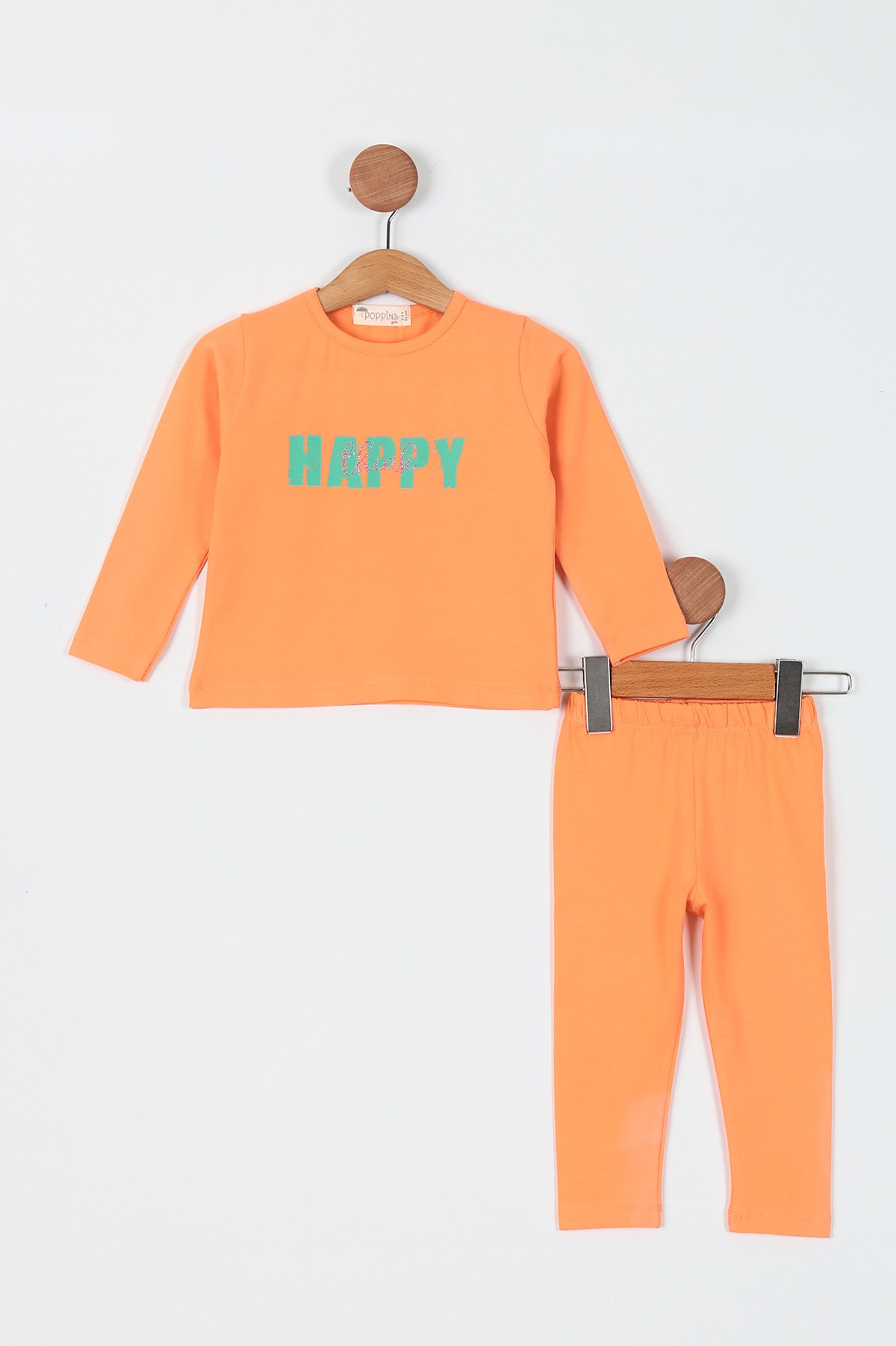 Turuncu (2-5 Yaş) Happy Baskılı Taytlı Kız Çocuk Takım 199644