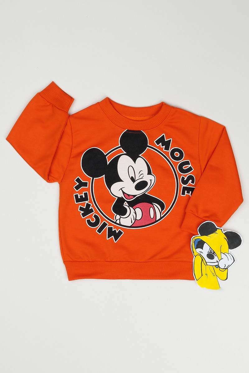 Turuncu (2-5 Yaş) Mickey Mouse Baskılı Erkek Çocuk Sweatshirt 90263