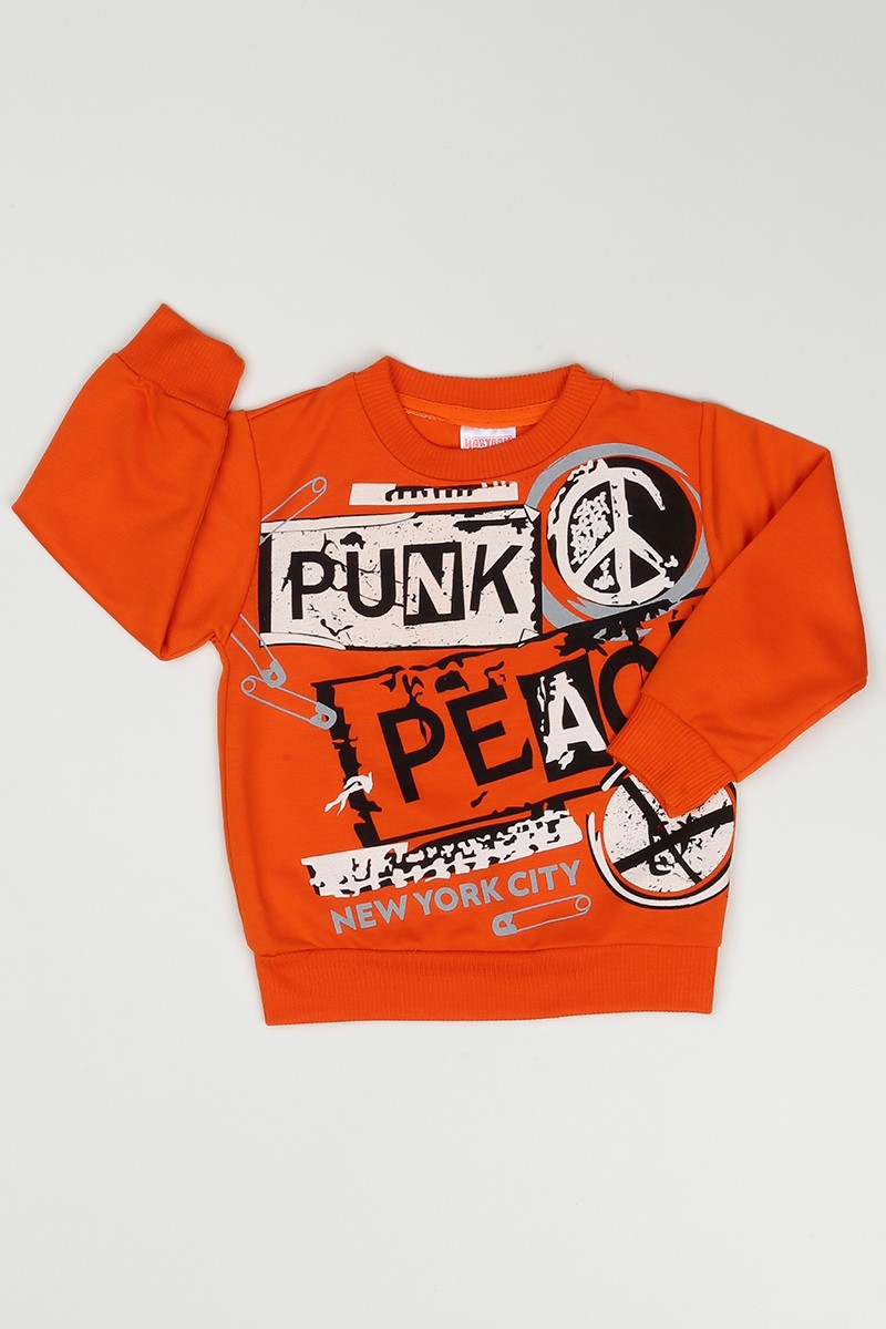 Turuncu (2-5 Yaş) Punk Peace Baskılı Erkek Çocuk Sweatshirt 90247