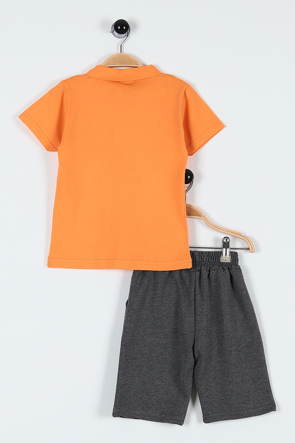 Turuncu (3-6 Yaş) New Duds Nakışlı Yakalı Düğme Detaylı Erkek Bebe Takım 183594