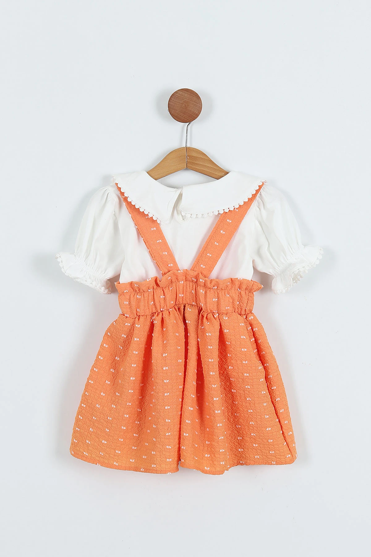 Turuncu (4-8 Yaş) Papatya Tokalı Bebe Yaka Kız Çocuk Tulum Salopet Takım 276854