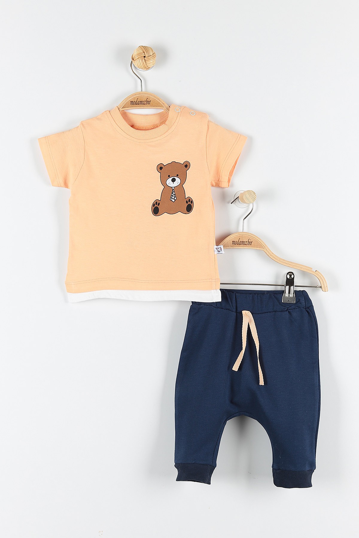 Turuncu (6-24 Ay) Cute Bear Ayı Baskılı Çıtçıt Detaylı Erkek Çocuk Takım 171414