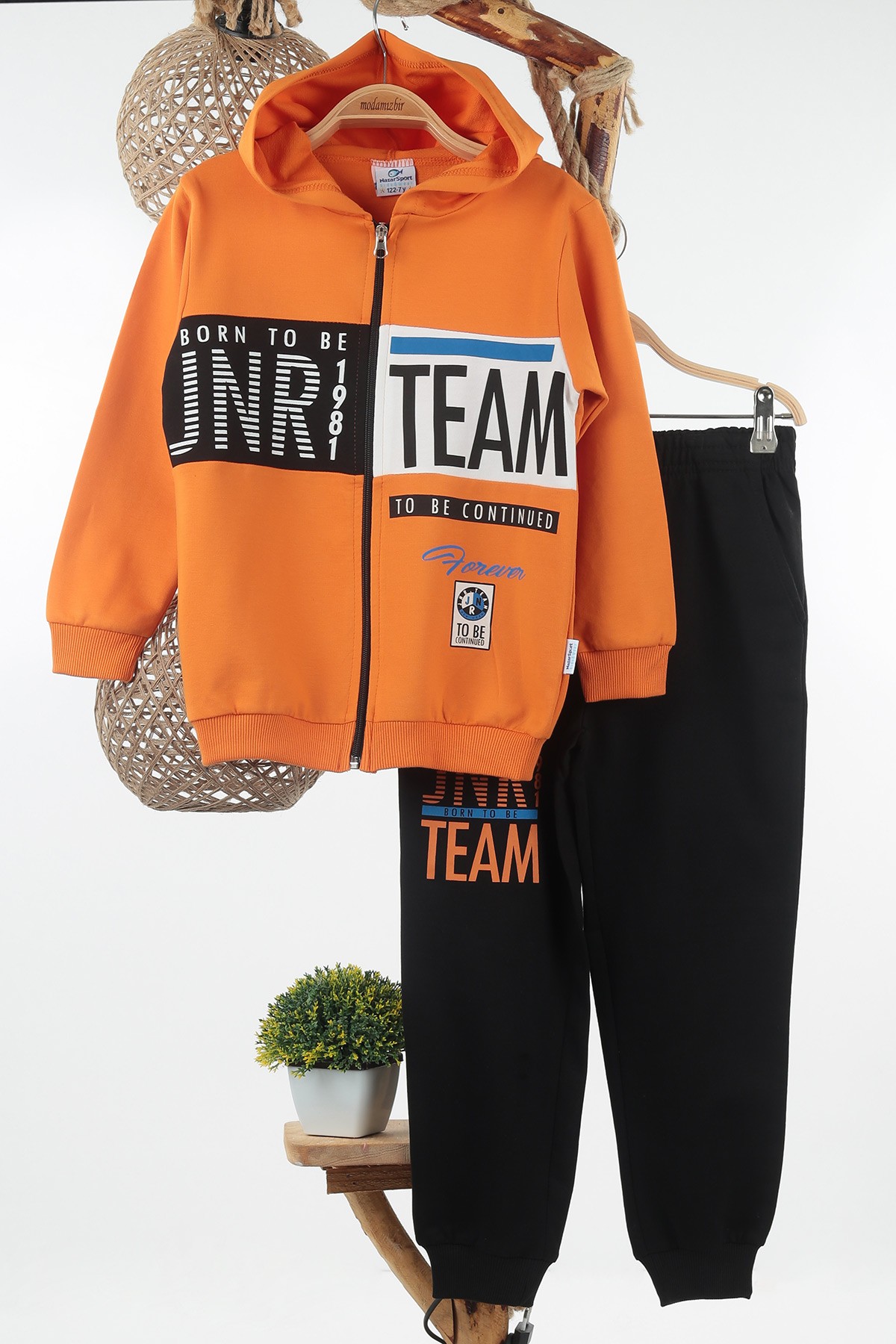 Turuncu (7-10 Yaş) Jnr Team Baskılı Fermuarlı Erkek Çocuk Takım 136803