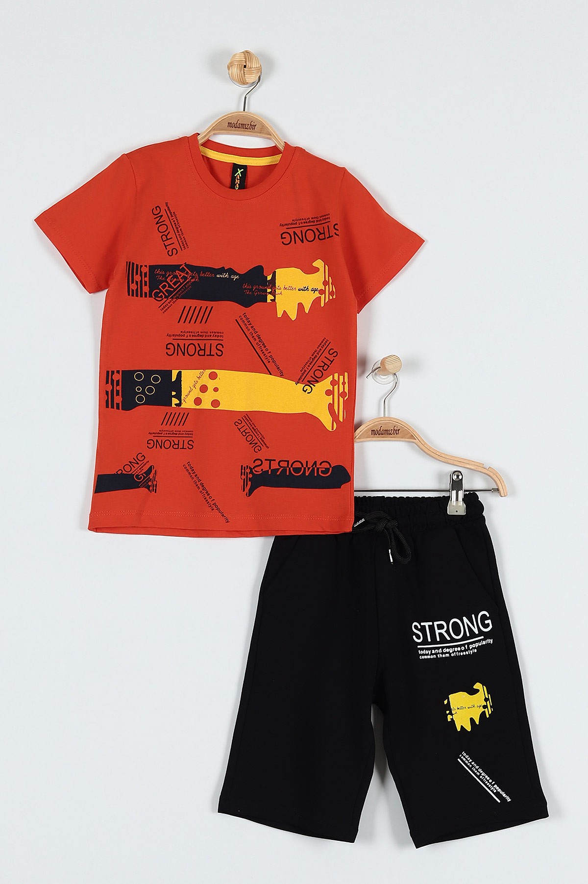 Turuncu (9-12 Yaş) Strong Baskılı Belden Bağlamalı Erkek Çocuk Takım 183052