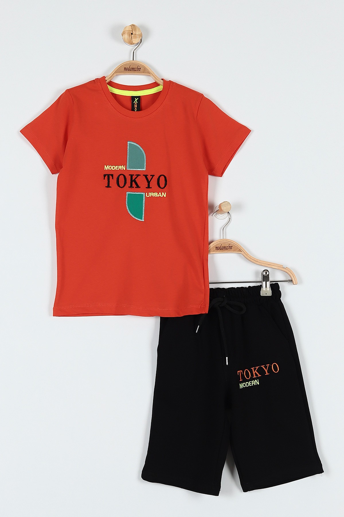 Turuncu (9-12 Yaş) Tokyo Nakışlı Belden Bağlamalı Erkek Çocuk Takım 183036