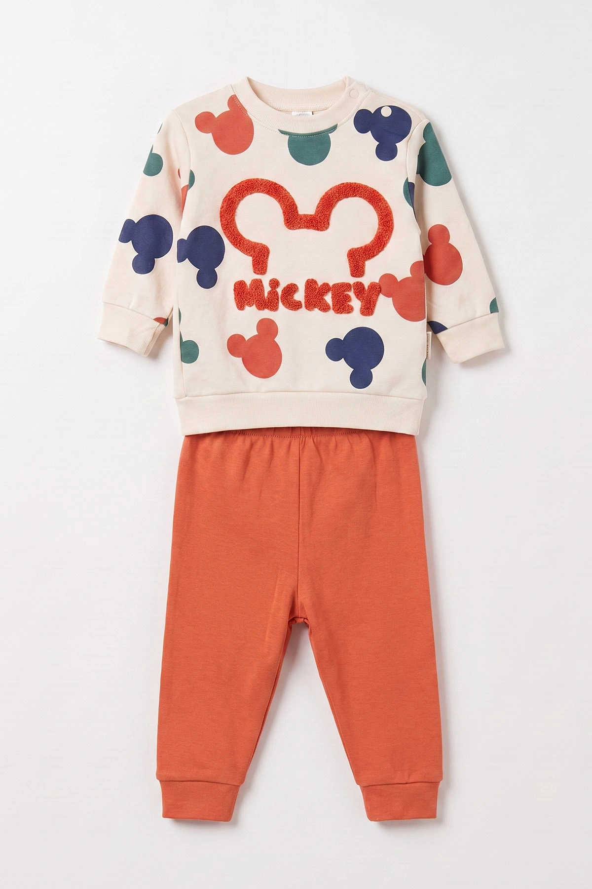 Turuncu (9-18 Ay)Mickey Süzene Nakışlı Çıtçıtlı  Bebek Takım 476269