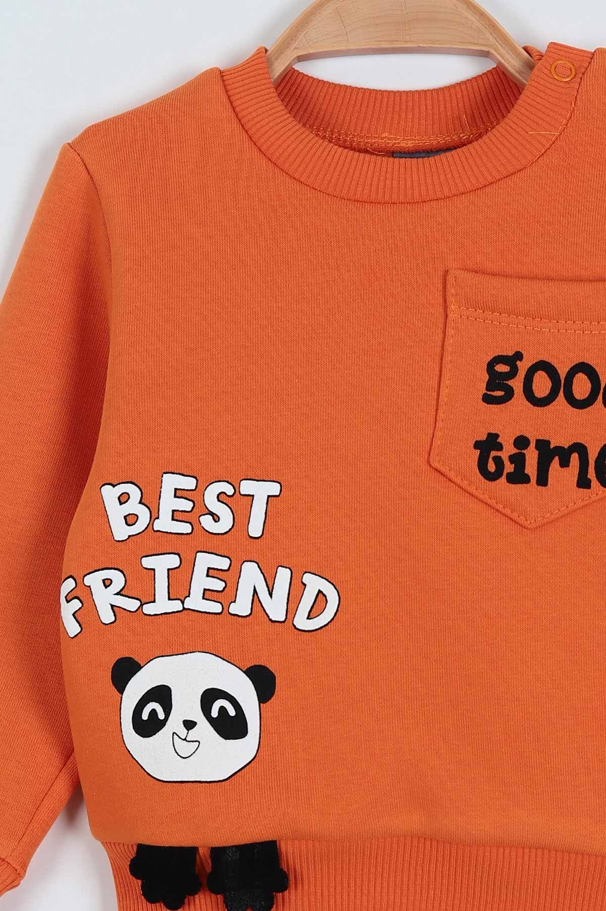 Turuncu (9-24 Ay) Baskılı 3 İp Şardonlu Erkek Bebe Takım 226019