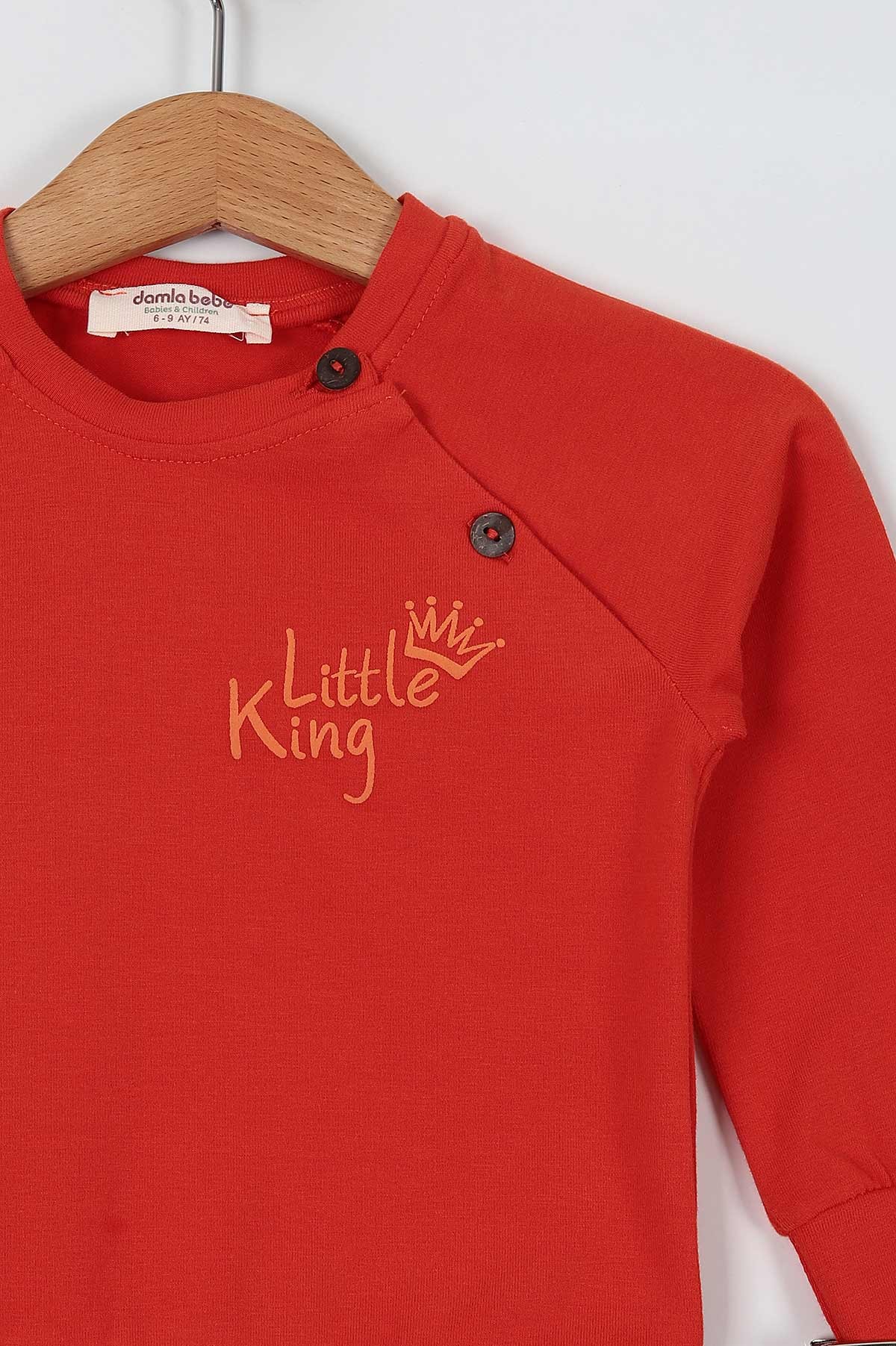 Turuncu (9-24 Ay) Little King Baskılı Düğmeli İkili Erkek Bebe Takım 199089