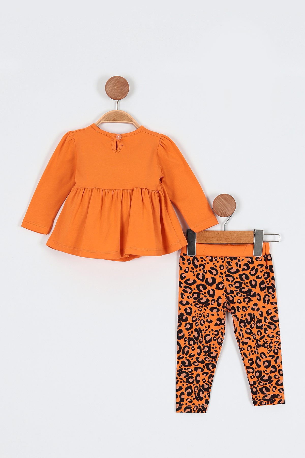 Turuncu (9-36 Ay) Fiyonk Motifli Fare Baskılı Leoparlı Kız Bebe Takım 198436