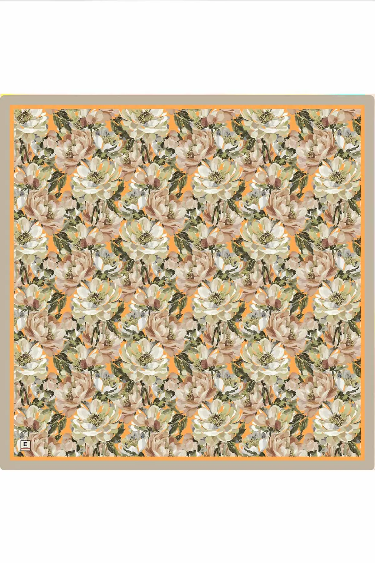 Turuncu 95x95 Cm Dijital Baskılı Botanik Desen Soft Eşarp 473307