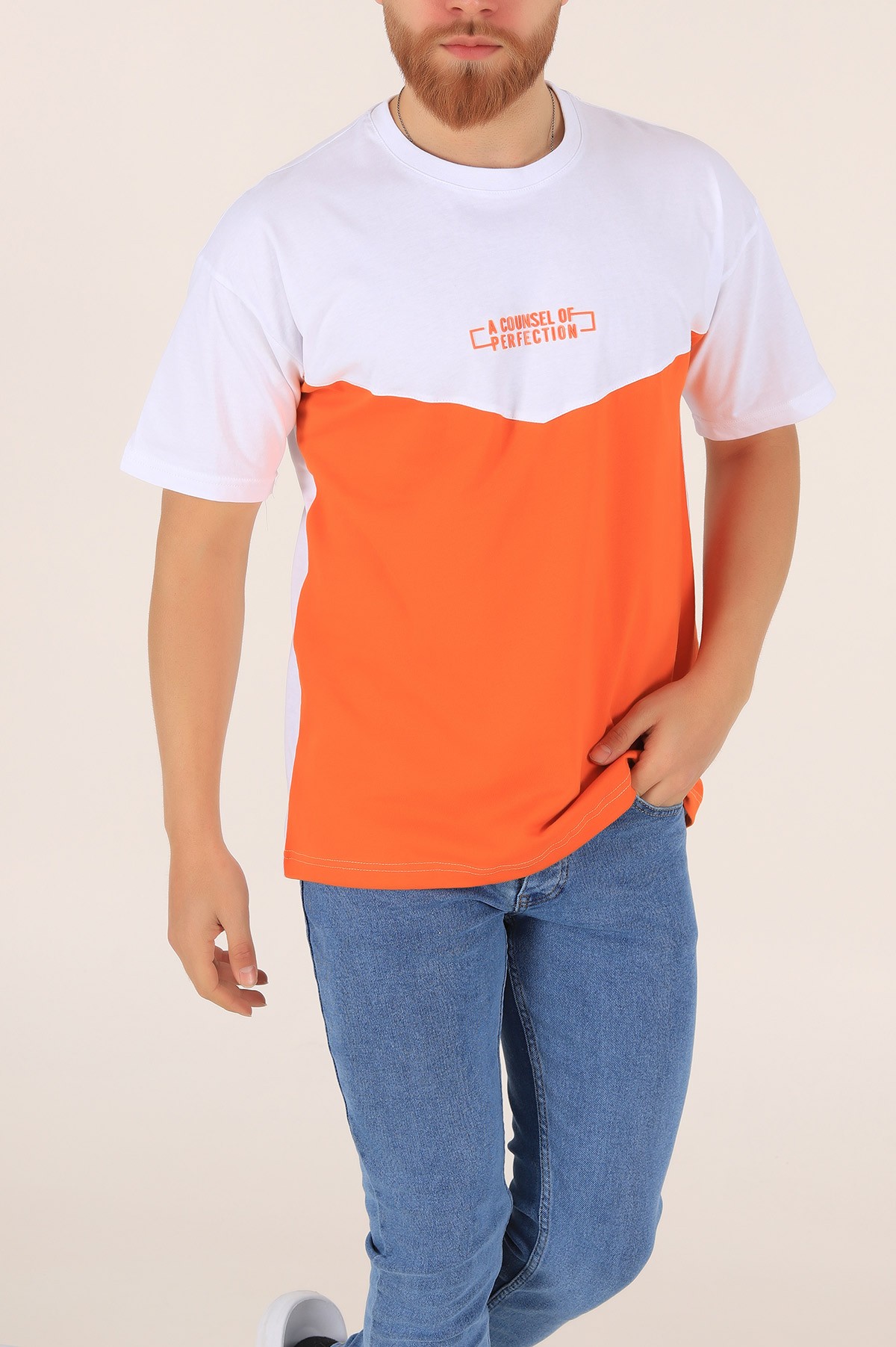 Turuncu A Counsel Of Perfectıon Baskılı Oversize Erkek Tişört 169684