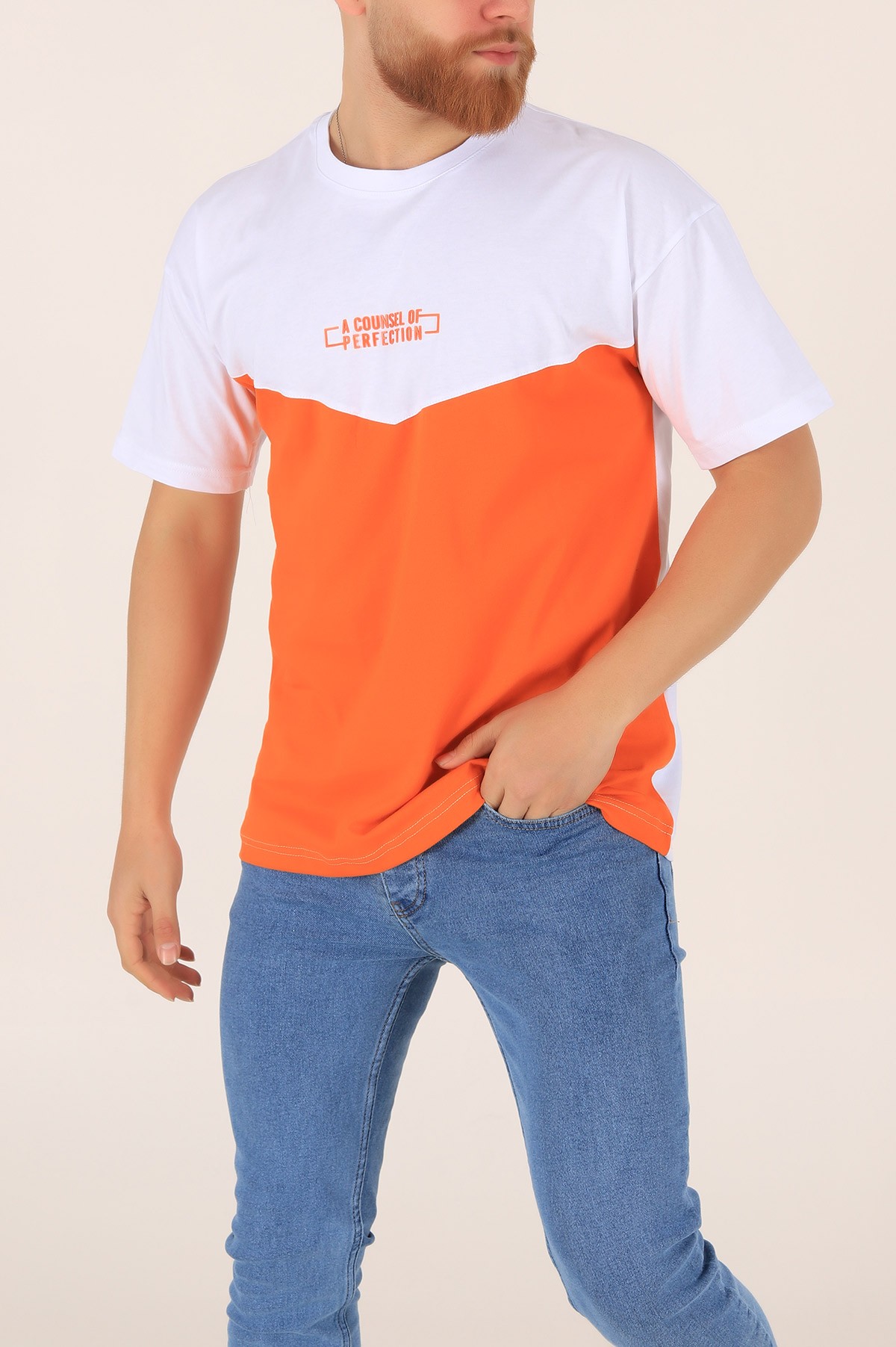 Turuncu A Counsel Of Perfectıon Baskılı Oversize Erkek Tişört 169684