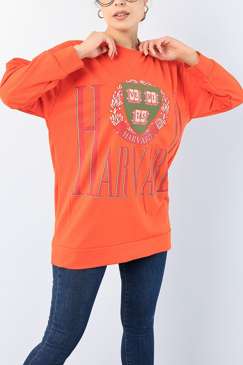 Turuncu Baskılı Bayan Sweat Tunik 75648