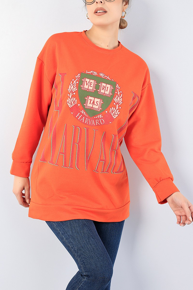 Turuncu Baskılı Bayan Sweat Tunik 75648