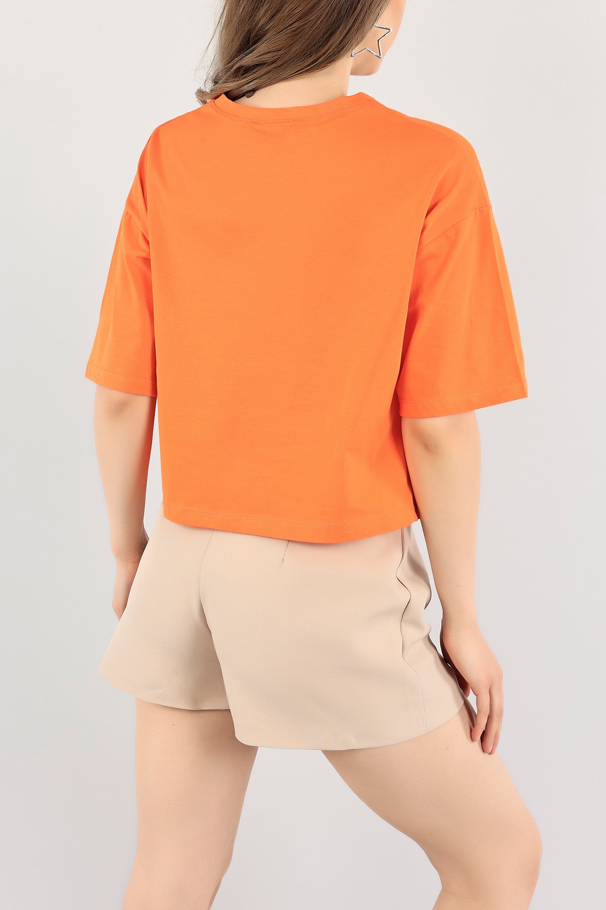 Turuncu Baskılı Crop Tişört 115293