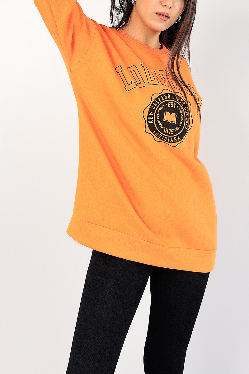 Turuncu Baskılı İçi Şardonlu Bayan Sweat 85011