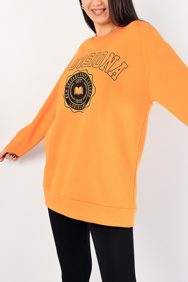 Turuncu Baskılı İçi Şardonlu Bayan Sweat 85011