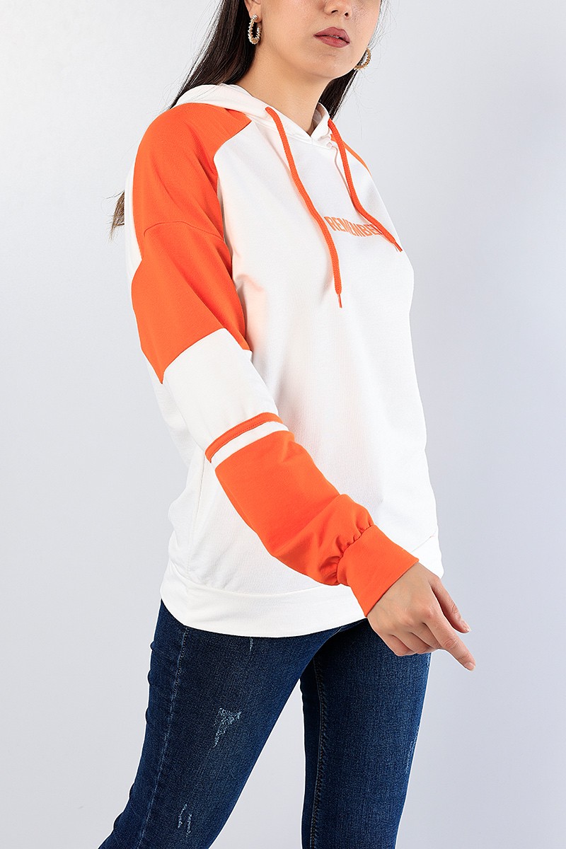 Turuncu Baskılı Kapüşonlu Sweat Tunik 81219