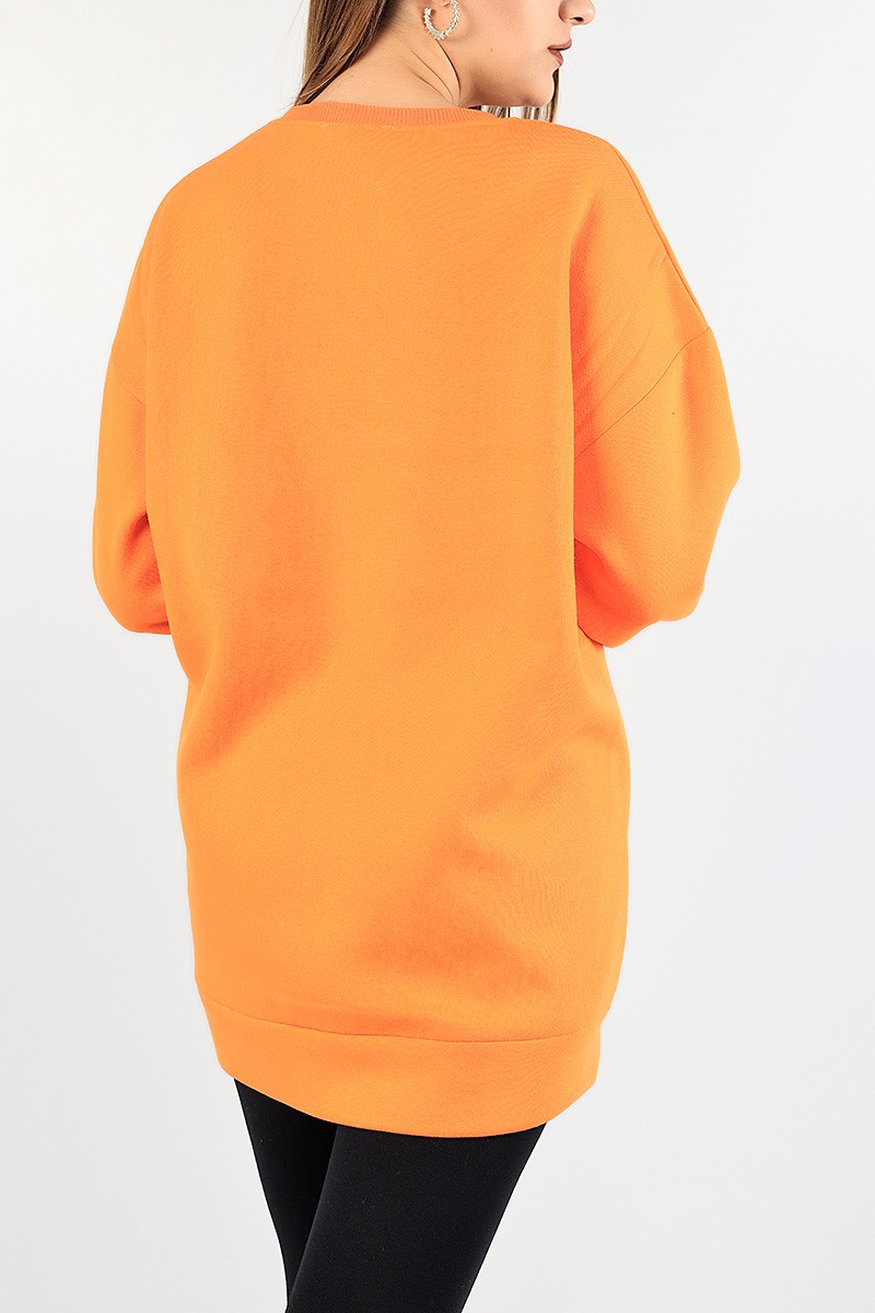 Turuncu Baskılı Şardonlu Bayan Sweat 85149