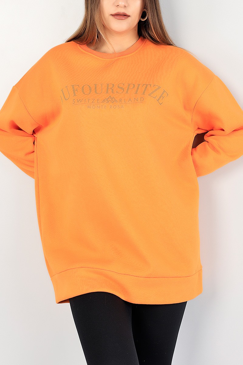 Turuncu Baskılı Şardonlu Bayan Sweat 85149