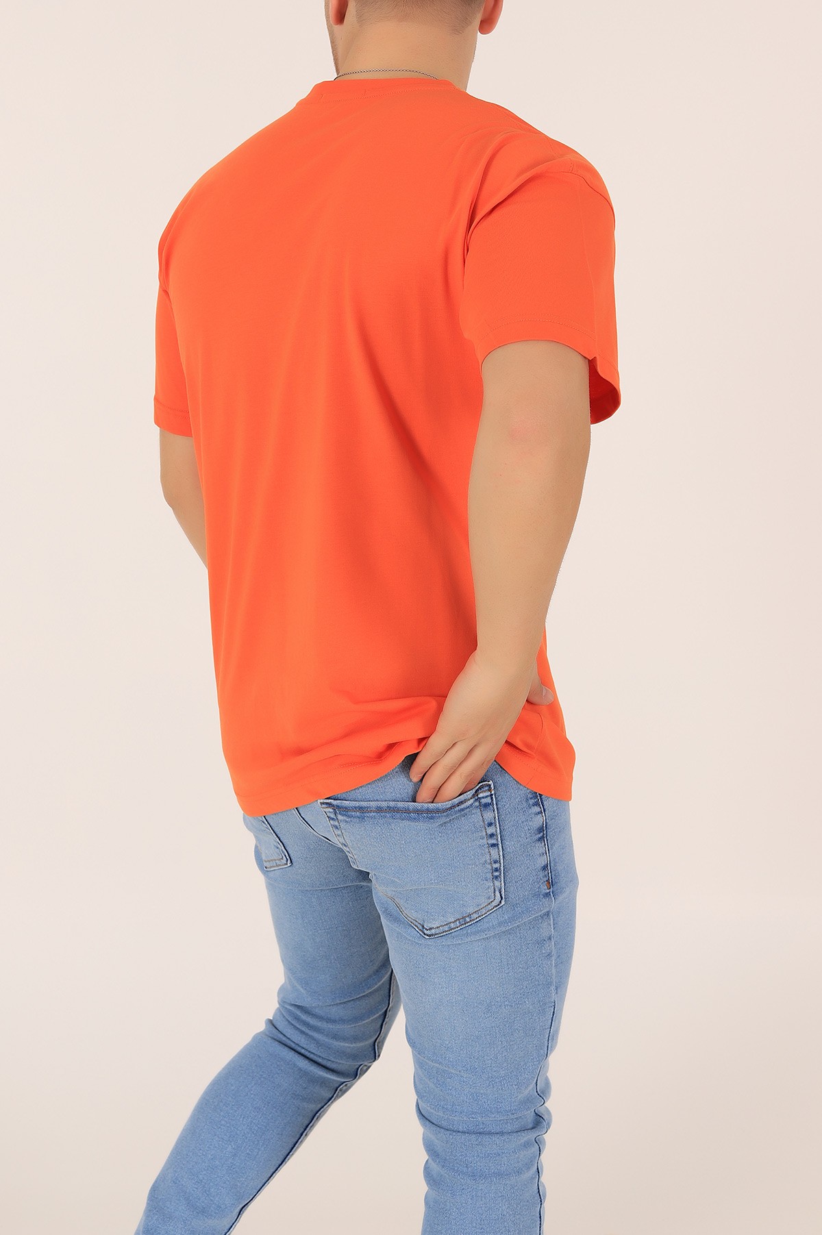 Turuncu Bisiklet Yaka Oversize Erkek Tişört 163272