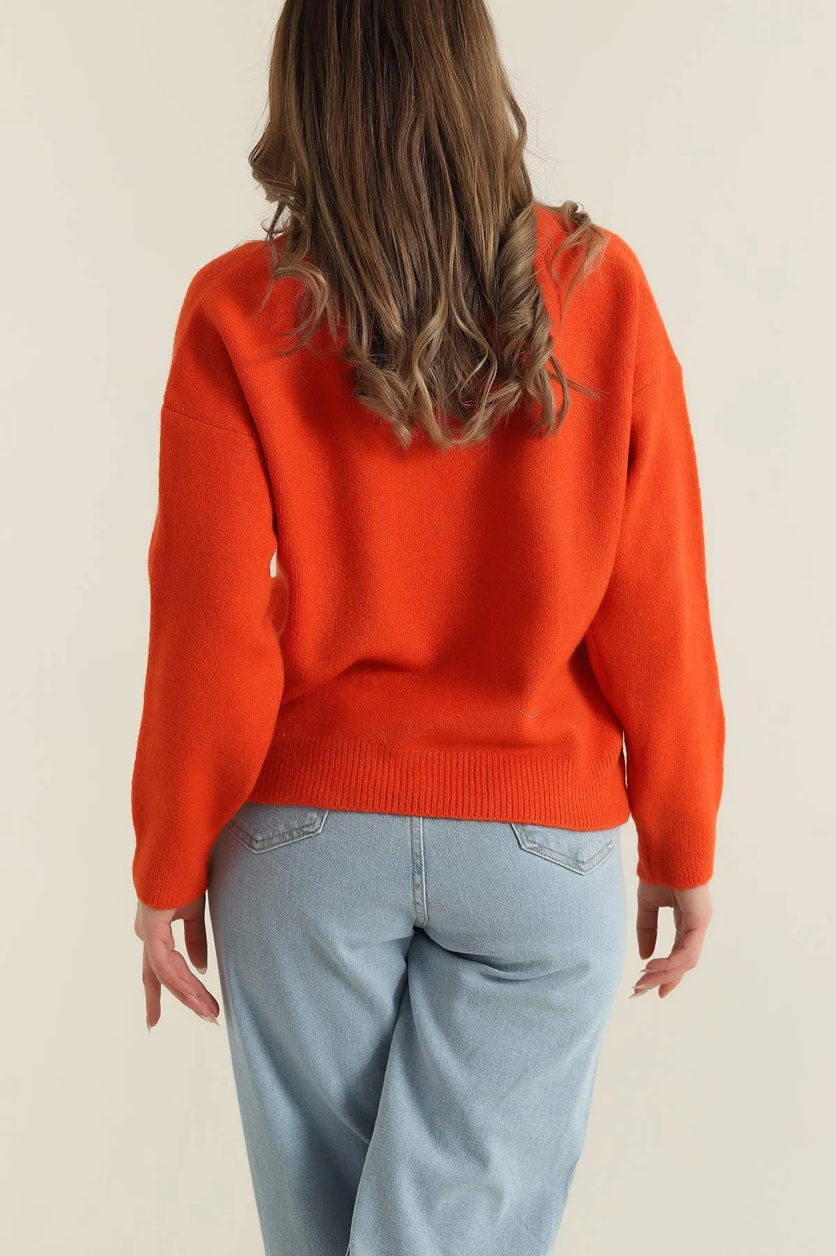 Turuncu Bisiklet Yaka Oversize Kadın Triko Kazak 421241