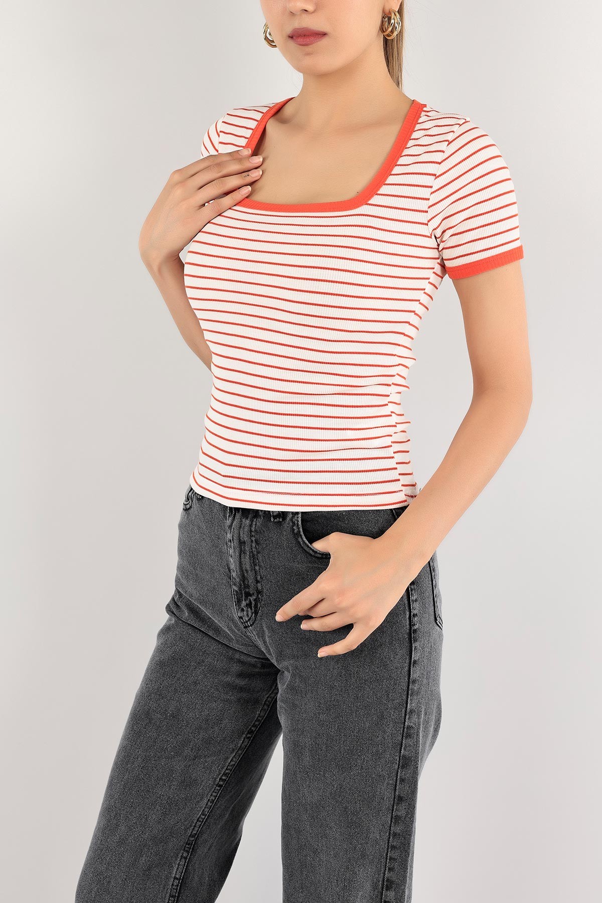Turuncu Çizgili Bluz 115655