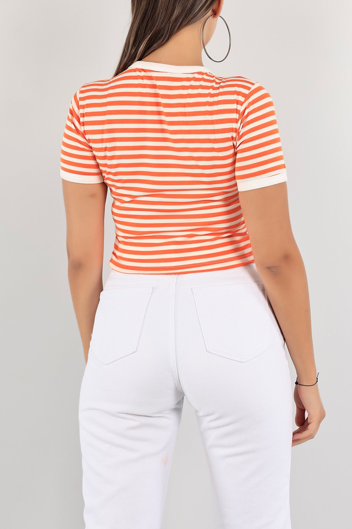 Turuncu Çizgili Crop Tişört 123467
