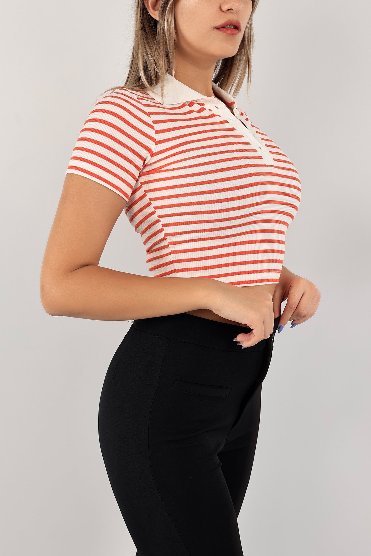 Turuncu Çizgili Crop Üst 126016