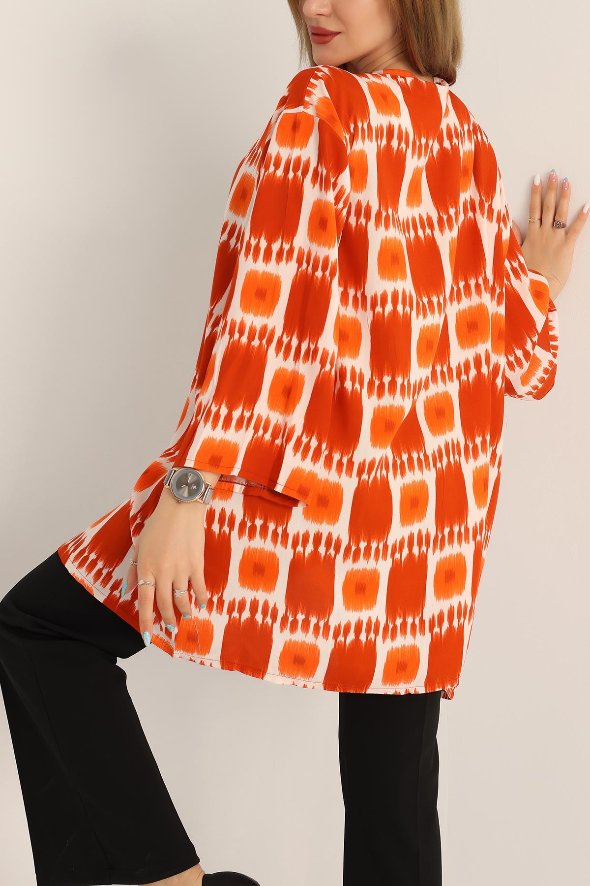 Turuncu Desenli Dokuma Viskon Kimono 173408