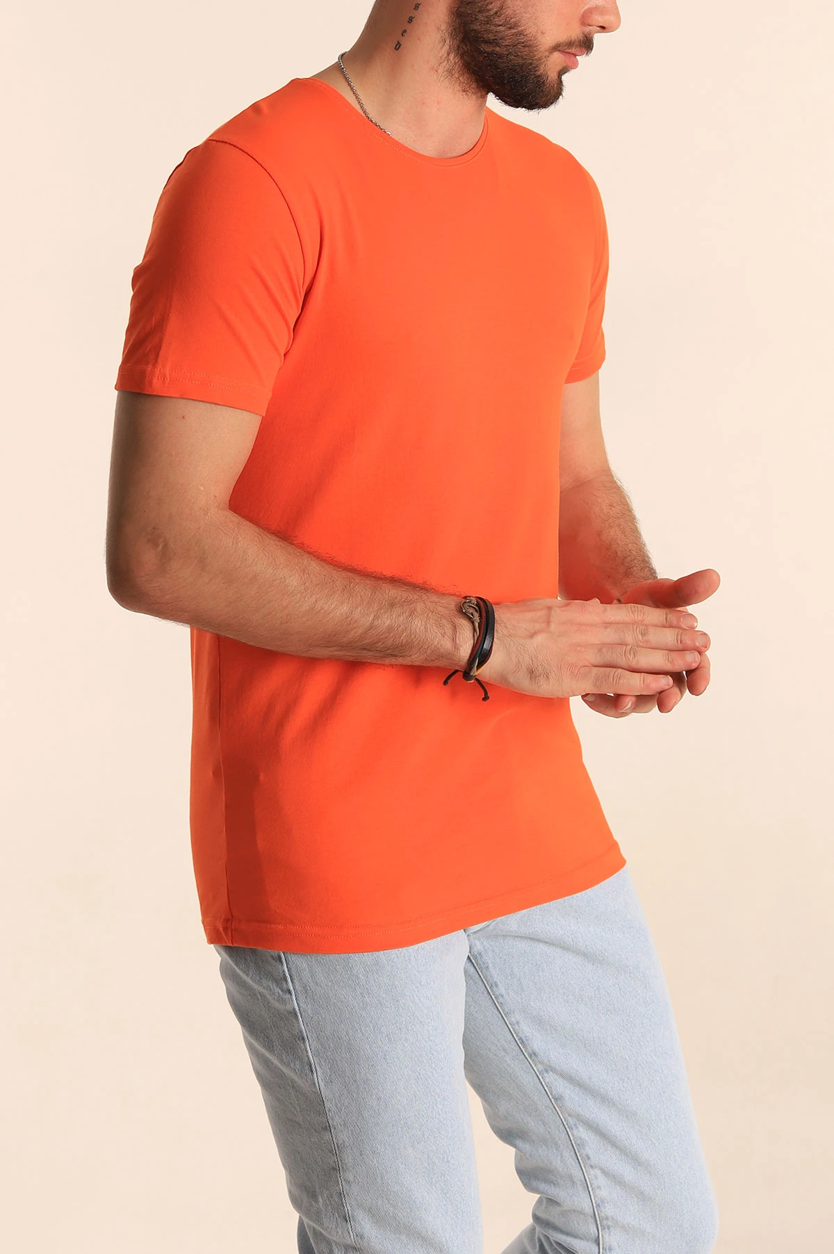 Turuncu Düz Kesim Basic Erkek Tişört 172955