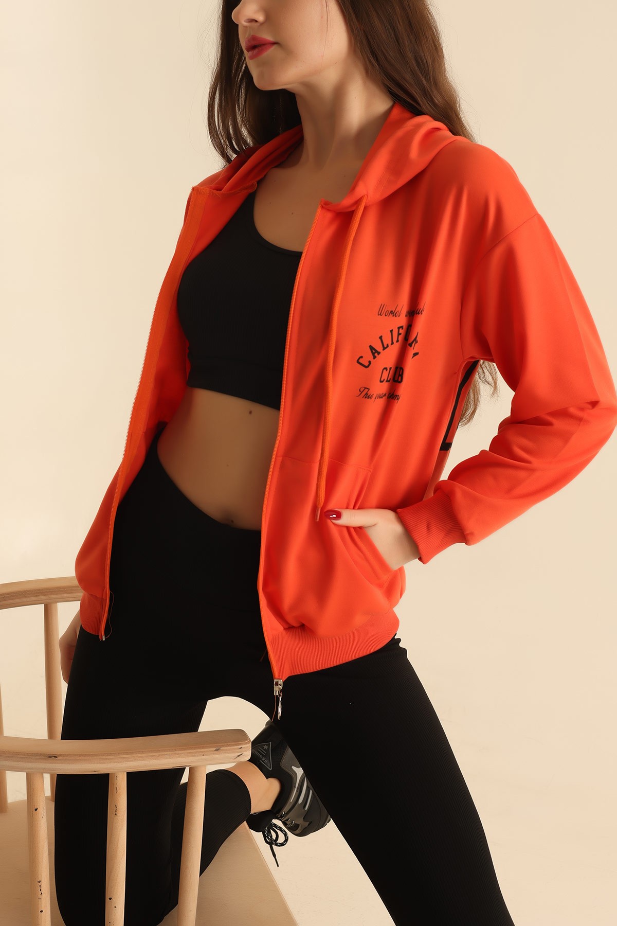 Turuncu Fermuarlı İki İp Bayan Sweat 212961