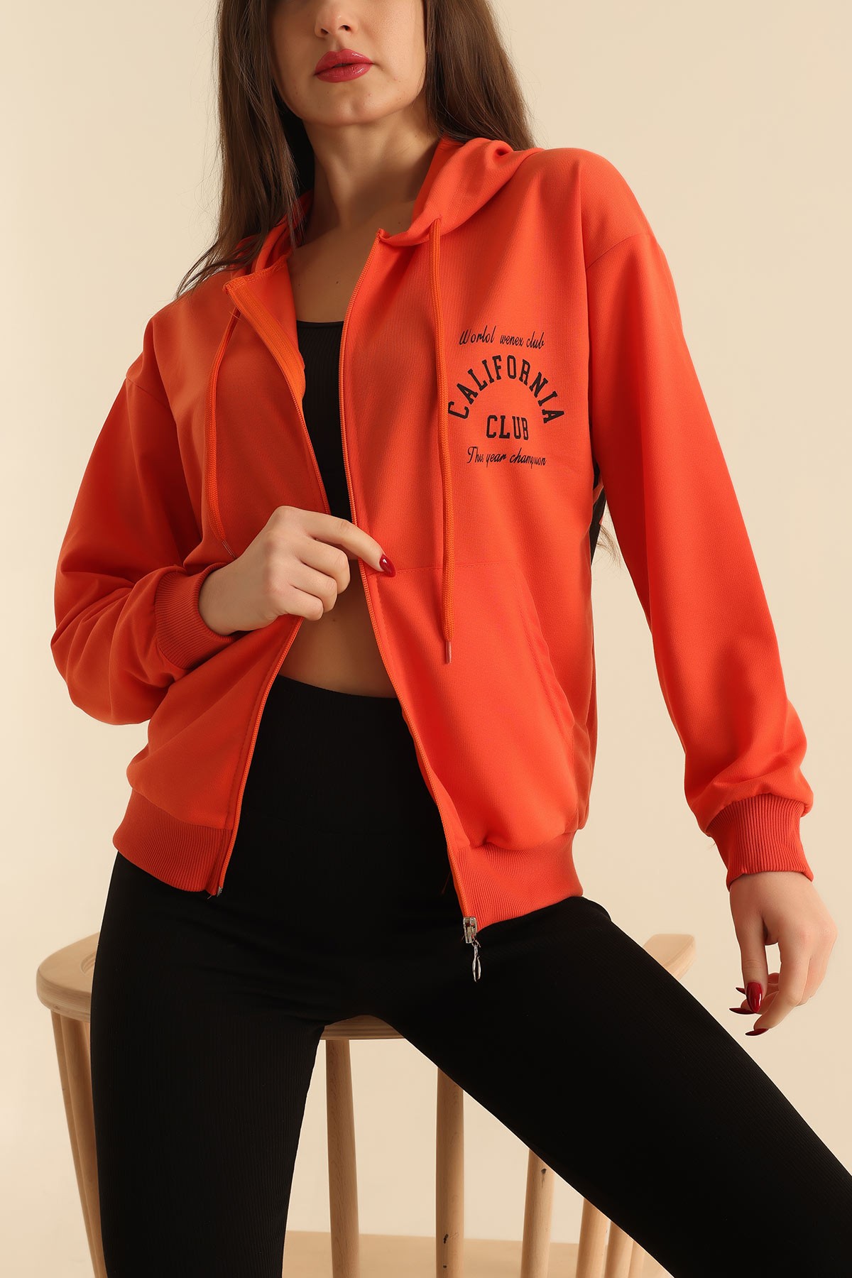 Turuncu Fermuarlı İki İp Bayan Sweat 212961