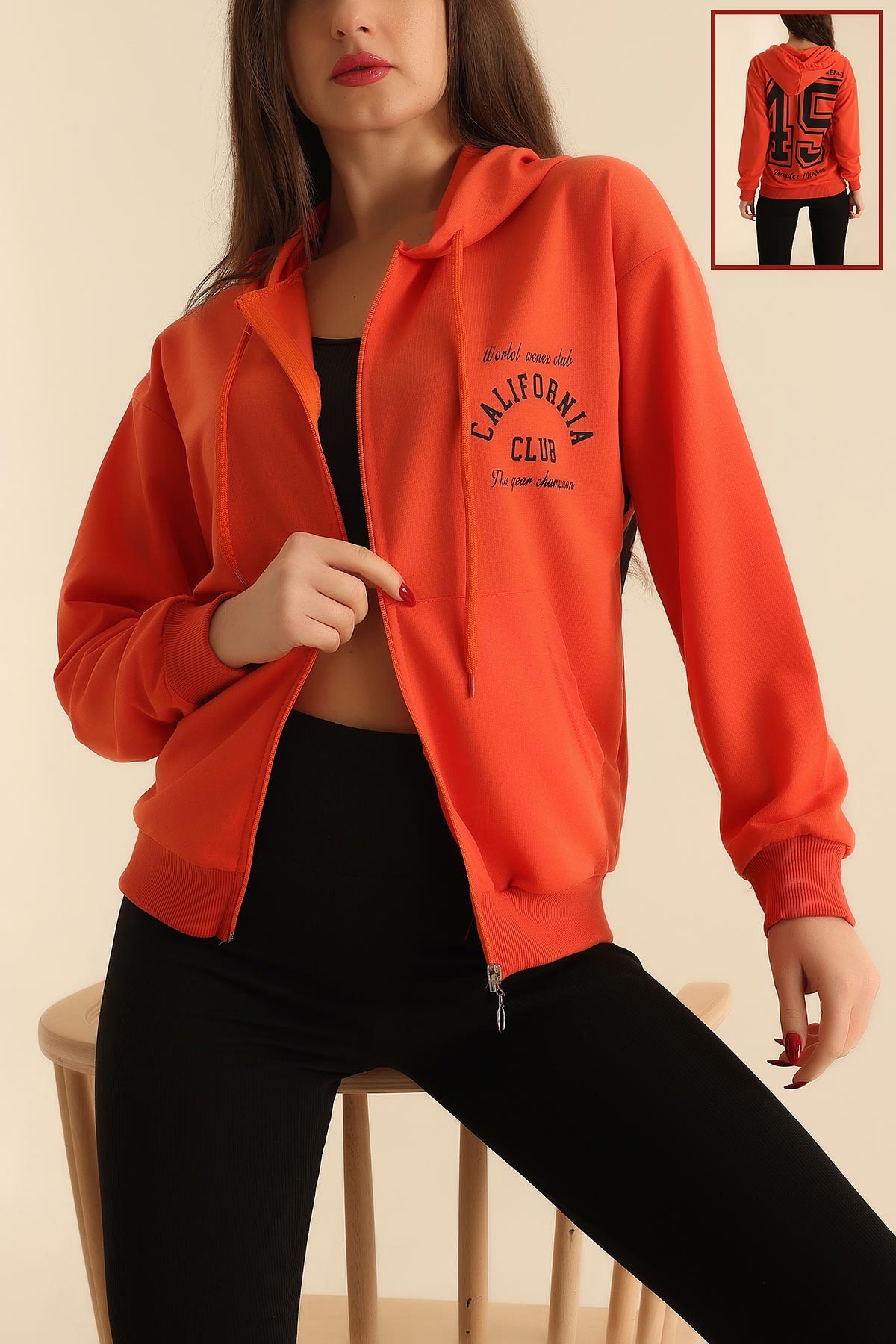 Turuncu Fermuarlı İki İp Bayan Sweat 212961