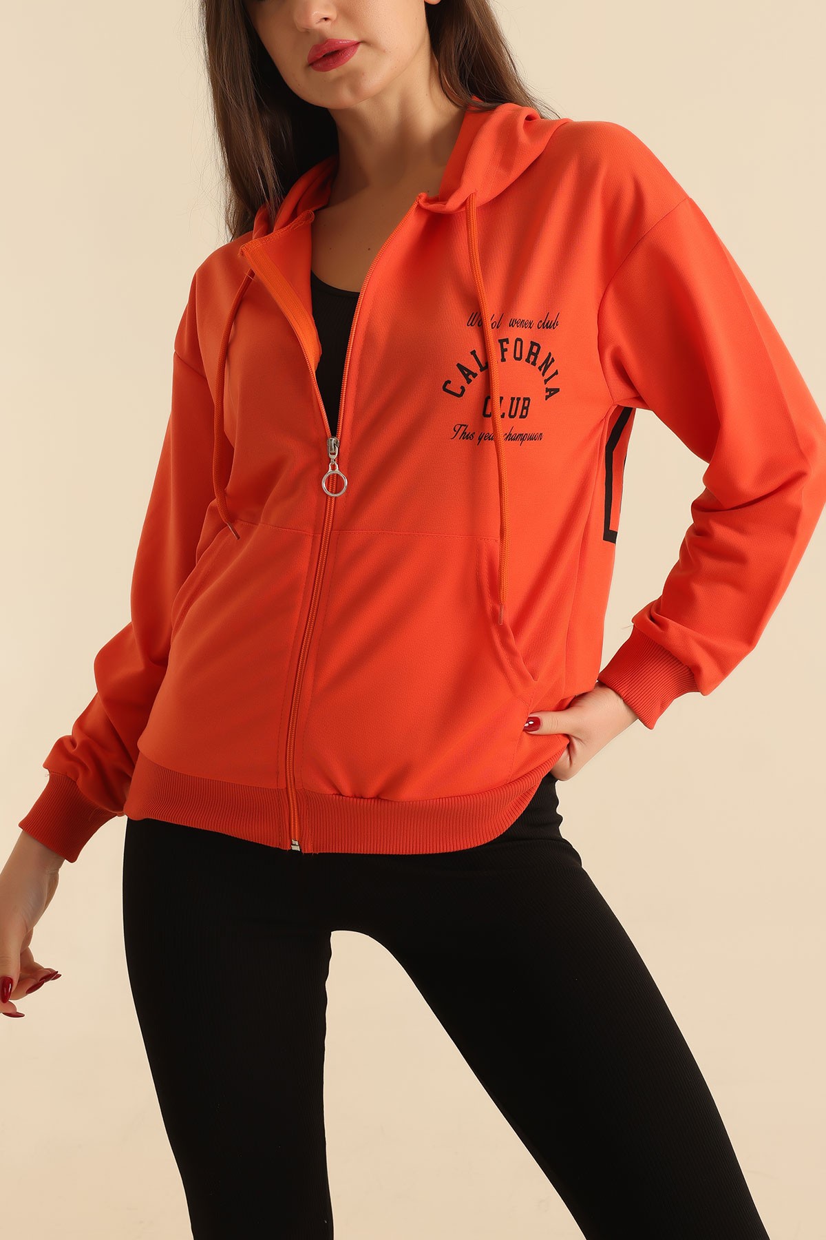 Turuncu Fermuarlı İki İp Bayan Sweat 212961