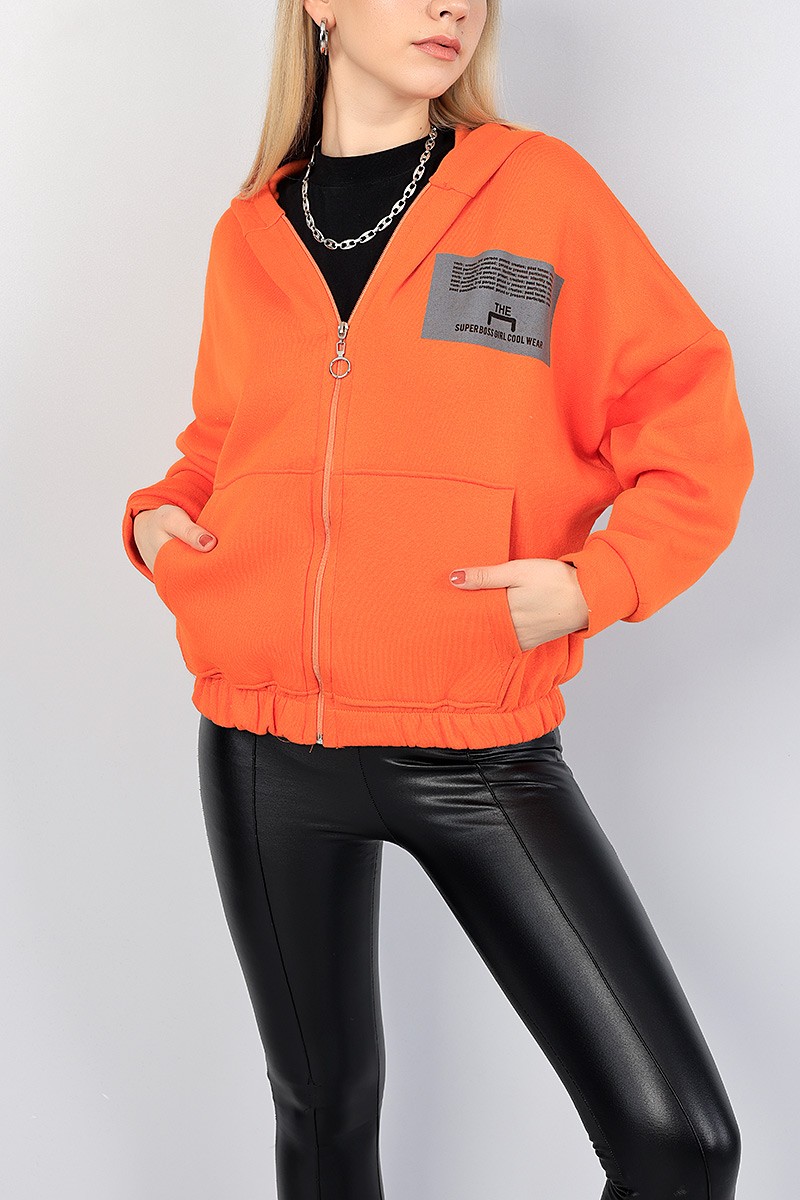 Turuncu Fermuarlı Şardonlu Bayan Sweat 82624