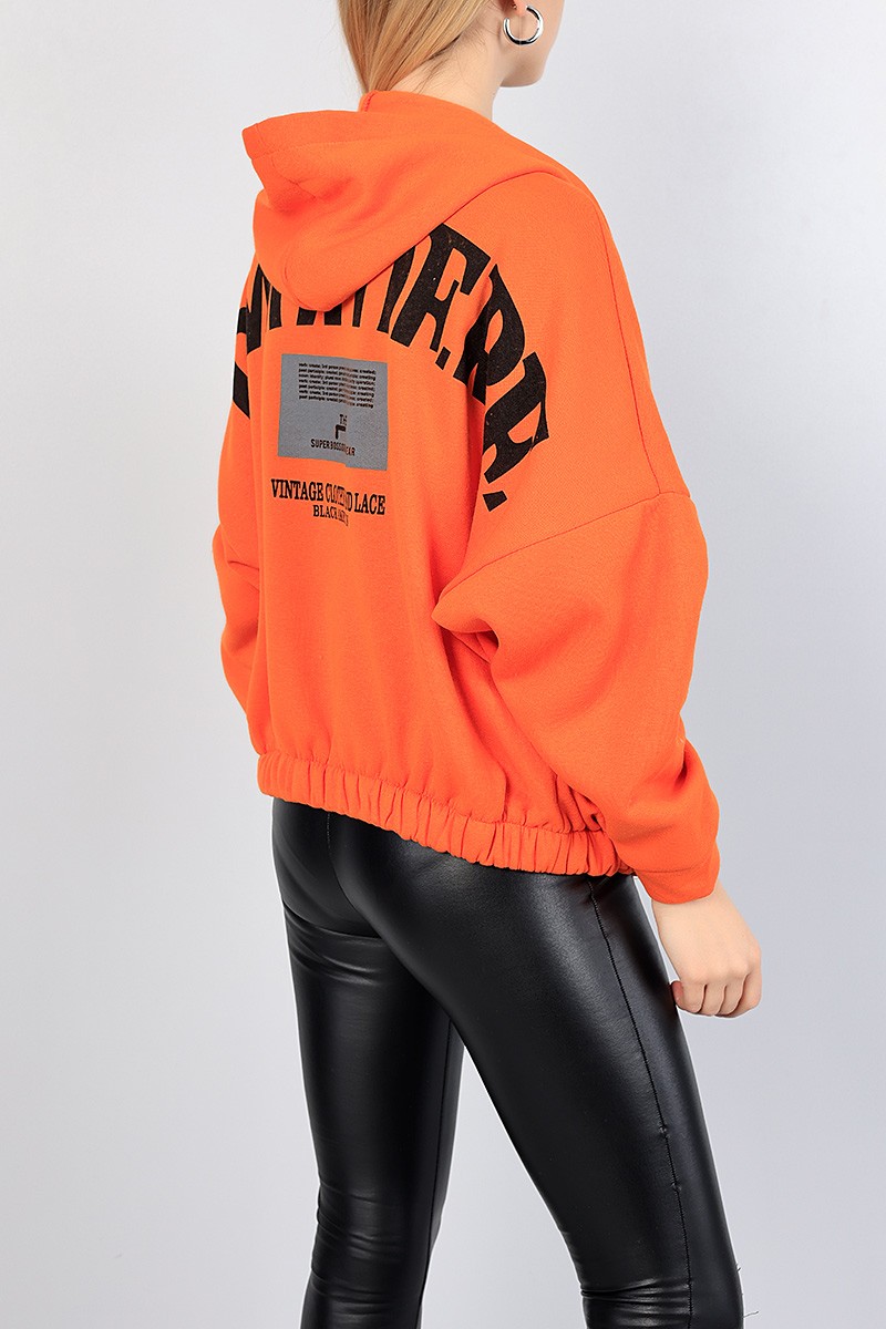 Turuncu Fermuarlı Şardonlu Bayan Sweat 82624
