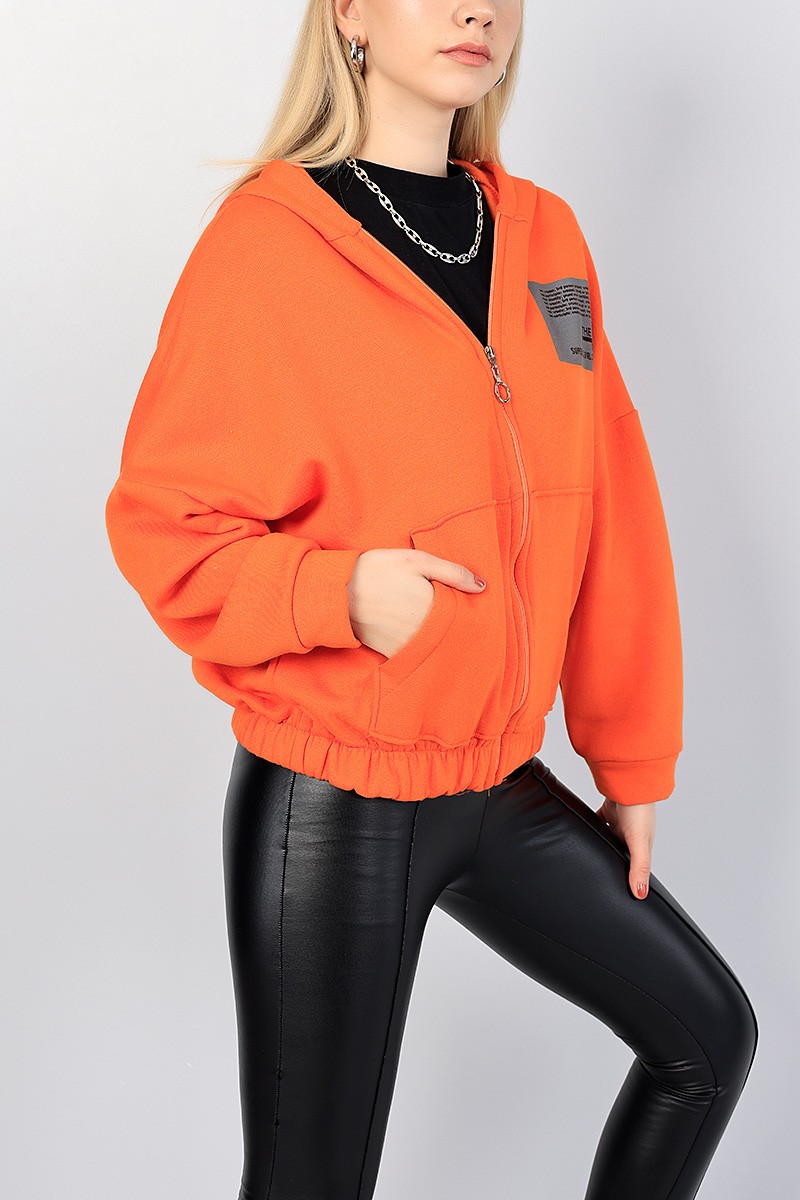 Turuncu Fermuarlı Şardonlu Bayan Sweat 82624