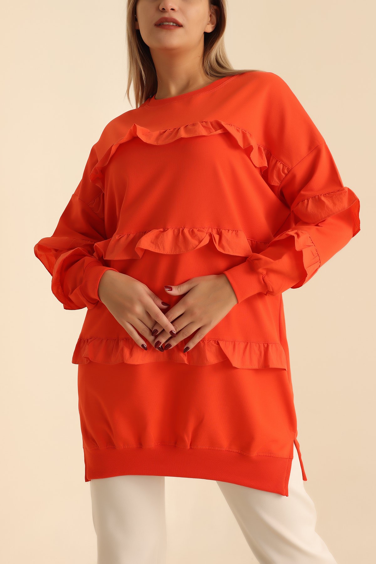 Turuncu Fırfır Detay İki İp Tunik 213104