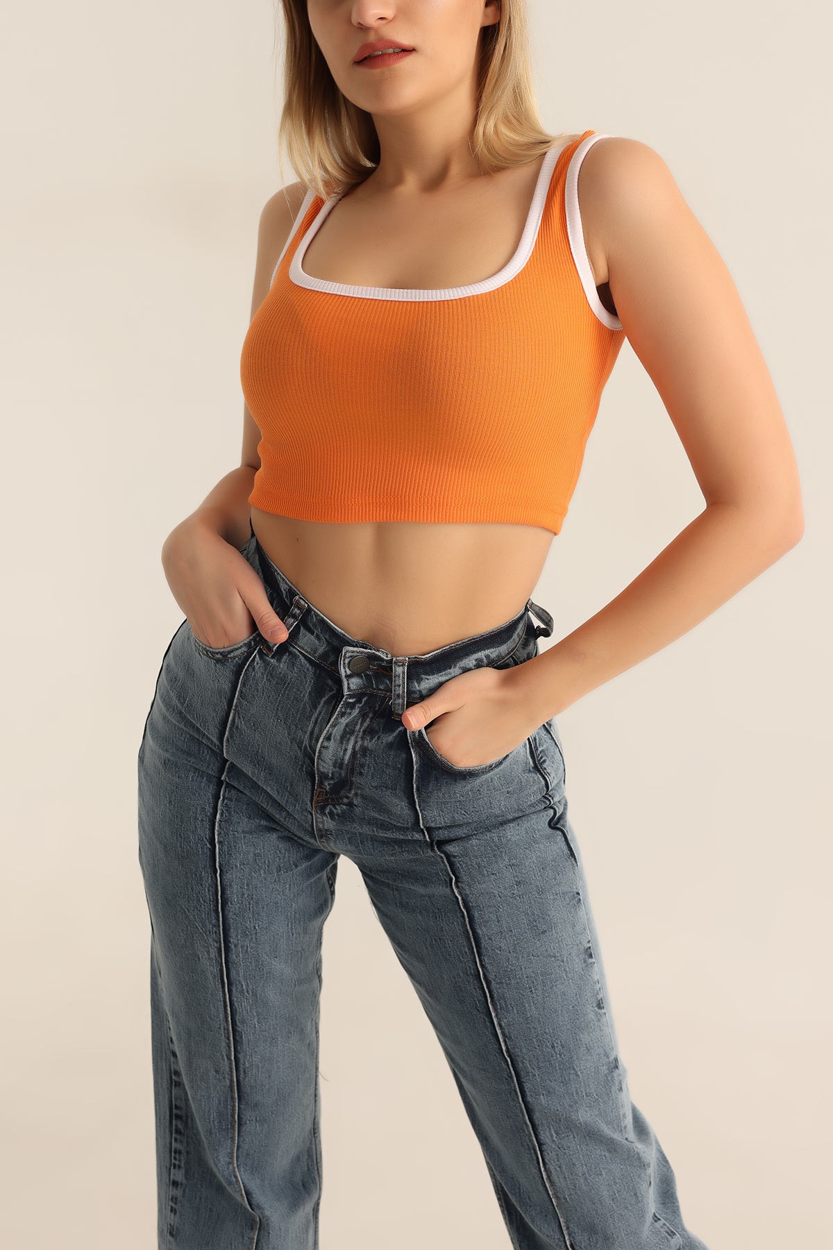 Turuncu Fitilli Likralı Crop Üst 180289