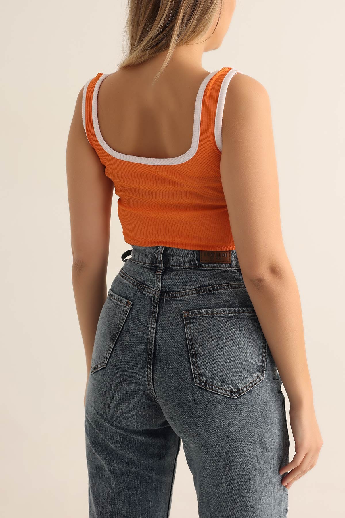 Turuncu Fitilli Likralı Crop Üst 180289