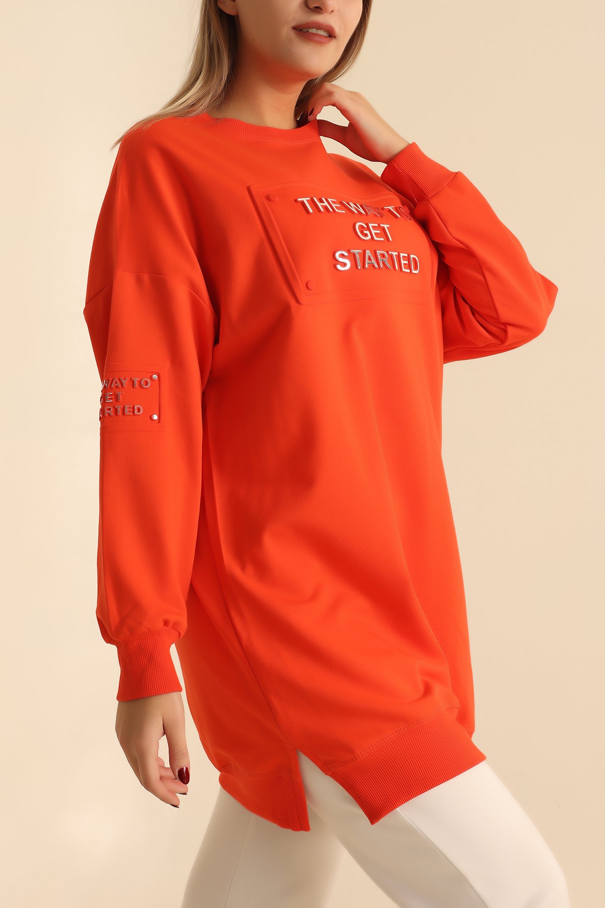 Turuncu Gofre Baskılı İki İp Sweat 213130